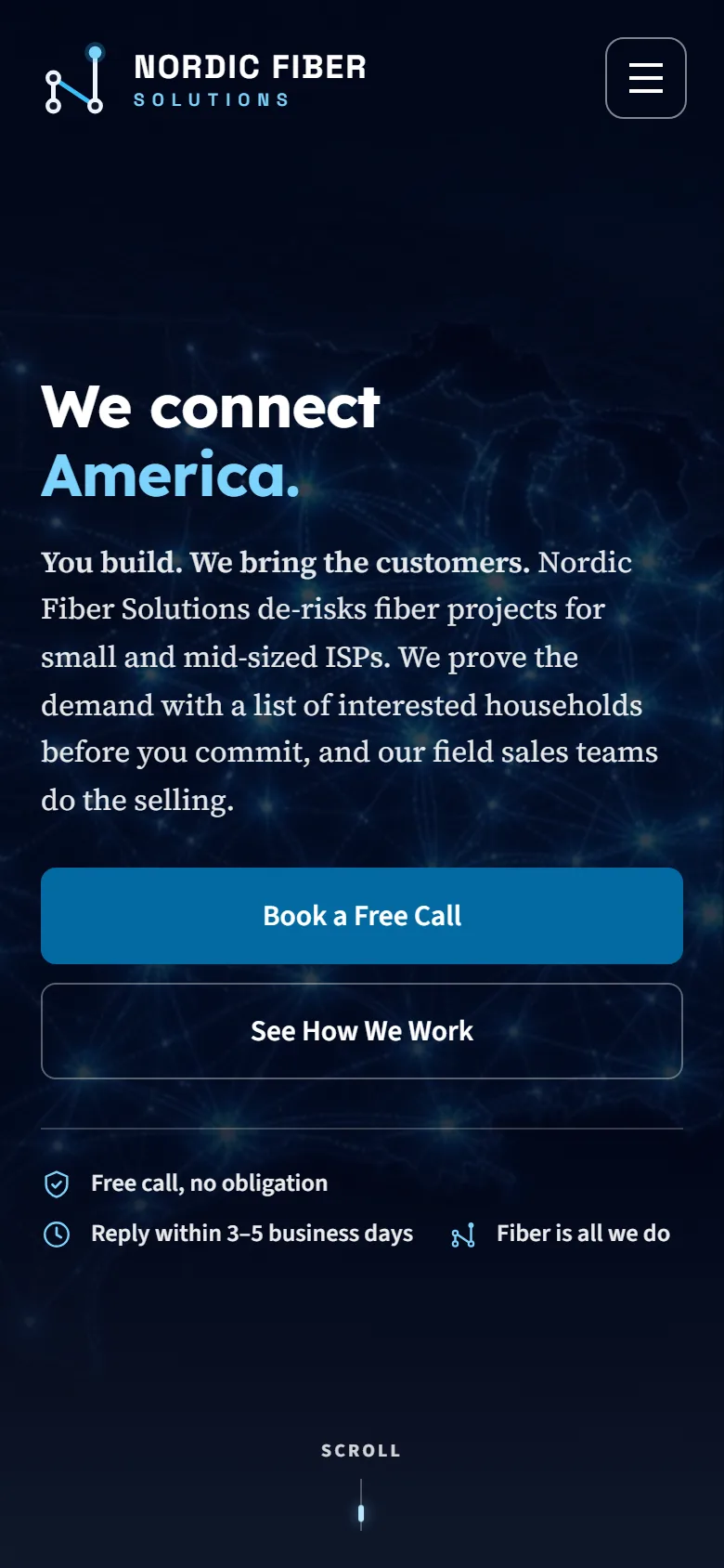 The Nordic Fiber Solutions website on a phone